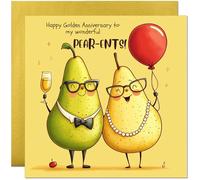 Parents Golden Wedding Anniversary Card - Pear-Ents - Cute Gold 50th Anniversary Card for Mum & Dad - With Gold Metallic Envelope