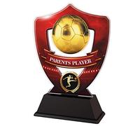 Parents Player Football Trophy Award - Red Acrylic Shield Design Multiple Sizes - Full Colour Printed Sports Presentation Trophy for Clubs Leagues Events with Free Engraved Plate (140mm)