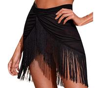 Pareo Women's Beach Swimwear and Sarongs, Women's Chiffon Beach Skirt S-XXXXX, Silk with Fringes, Beach Skirt, Cover Swimsuit Dress, Sexy Dress, Large Sizes for Women, Black, M