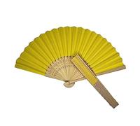 Parev Yellow Paper Foldable Hand Held Bamboo Wooden Fan