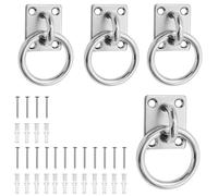 PARFCO 4 Pieces Tie Ring on Plate, 304 Animal Tethering, Heavy Duty Horse Hay Net Ring, 5 mm Eyelet, with Screws and Expansion Tube for Wooden Posts, Solid Walls, Ceilings