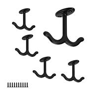 PARFCO 5 Pieces Wall Hooks, Wall Hooks Heavy Duty, Door Hooks Screw in, Zinc Alloy Hooks for Hanging, Black, with 10 Screws, for Hanging Towels, Coats, Bags