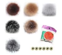 PARFCO 6 Pieces Fuax Fur Pom Pom, Removable Hat Bobble with Press Studs, Bobble for Hats, DIY Faux Fox Fur Ball Fluffy Pompoms, for Hats, Knitting, Scarves