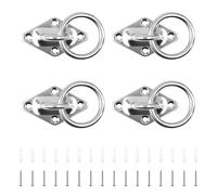 PARFCO Eye Plate Stainless Steel, 4 Pieces 304 Stainless Steel Eye Plate with Ring, 8 mm Eyelet, Diamond Shaped Tie Ring Horse, with Screws and Expansion Tube for Wooden Posts, Solid Walls, Ceilings