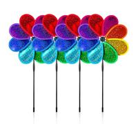 PARFCO Wind Chimes for Outdoor Standing, Pack of 4 Windmill Children, 30 cm Windmill, Eight-Leaf Sequin Wind Turbines Garden, Total Height 71 cm Wind Turbines, with Attached Tips, for Garden, Balcony