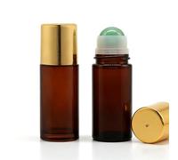 Parfumlism 2 pack 50ml Large Amber Glass Roll on Bottles with Natural Crystal Roller Balls for Essential Oils, Refillable Empty Deodorant Containers for Travel (Green)