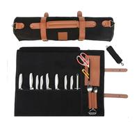 Pargana Chef’s Knife Roll Bag | Leather Knife Roll Bag | Waxed Canvas & Zippered Cover | Adjustable Strap with 9 knives Slots, Extra Storage & Pocket (Black)