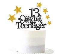 Pargleev 13th Glittery Personalised Birthday Gifts:Official Teenager 13 Cake Topper with Stars-Thirteen Years Old Birthday Party Supplies for Boys and Girls,Decorations,Keepsakes and Black Gold