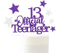 Pargleev 13th Glittery Personalised Birthday Gifts:Official Teenager 13 Cake Topper with Stars- Thirteen Years Old Birthday Party Supplies for Boys and Girls,Decorations,Keepsakes and Purple Silver