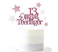 Pargleev 13th Glittery Personalised Birthday Gifts:Official Teenager 13 Cake Topper with Stars-Thirteen Years Old Birthday Party Supplies for Boys and Girls,Decorations,Keepsakes and Rose Gold