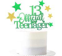 Pargleev 13th Glittery Personalised Birthday Gifts:Official Teenager13 Cake Topper with Stars-Thirteen Years Old Birthday Party Supplies for Boys and Girls,Decorations,Keepsakes and Green Gold