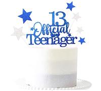Pargleev 13th Glittery Royal Personalised Birthday Gifts:Official Teenager 13 Cake Topper with Stars-Thirteen Years Old Birthday Party Supplies for Boys and Girls,Decorations,Keepsakes and Blue