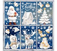 Pargleev 9 Sheets Mega Bundle of 110 Reusable Christmas White Window Clings Decal Stickers - Snowflakes Deer Father-Christmas Snowman for Winter Frozen Party Supplies Wonderland Decorations
