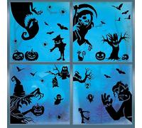 Pargleev 9 Sheets Mega Bundle of 64 Reusable Scary Halloween Window Stickers - Pumpkins, Bats, Spiders, Witches, Ghosts, Grim Reapers and Tree Demons Double Sided Spooktacular