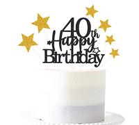 Pargleev Black Gold 40th Birthday Cake Topper with Glittery Stars