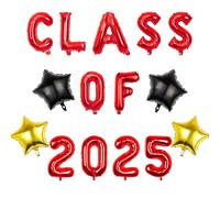 Pargleev Class of 2025 Balloons with Star Hanging Foil Balloons Letter for High School College Congrats Grad Graduation Congratulations Party Decorations Gold Black Red