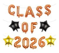 Pargleev Class of 2026 Graduation Balloons Set, Orange Foil Kit | 16 balloon kit, Class of letters, number balloons, 4 stars, straw and ribbon included, air fill, reusable, dual year