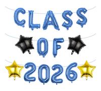 Pargleev Class of 2026 Graduation Decorations, 16 Inch Blue Foil Balloons Freely Combine 2026, 18 Inch Star Balloons for High School College Grad Gift Ins Photo Party Supplies