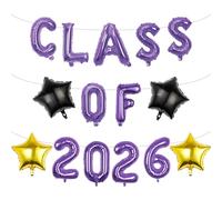 Pargleev Class of 2026 Graduation Decorations, 16 Inch Purple Foil Balloons Freely Combine 2026, 18 Inch Star Balloons for High School College Grad Gift Ins Photo Party Supplies