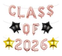 Pargleev Class of 2026 Graduation Decorations, 16 Inch Rose Gold Foil Balloons Freely Combine 2026, 18 Inch Star Balloons for High School College Grad Gift Ins Photo Party Supplies