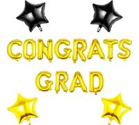 Pargleev Congrats Grad Balloons Set, Gold Foil Letters and Stars