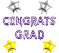 Pargleev Congrats Grad Balloons Set, Purple Foil Letters and Stars