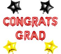 Pargleev Congrats Grad Balloons Set, Red Foil Letters and Stars