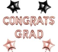 Pargleev Congrats Grad Balloons Set, Rose Gold Foil Letters and Stars