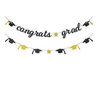 Pargleev Glitter Congrats Grad Banner 2025 Graduation Congratulations Party Decorations Black Gold