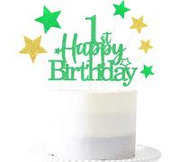 Pargleev Green Gold 1st Birthday Cake Topper, Glittery Star Cake Decoration