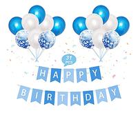 Pargleev Happy Birthday Banner, Happy Birthday Banners with Blue Latex Balloons/Confetti Balloons, Blue Happy Birthday Bunting Banners for Men Women Girls Boys 1st 13th 16th 18th 21st 30th