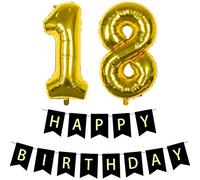 Pargleev Number 18 or 81 Helium Foil Balloons 18th 81th Happy Birthday Banners Bunting Set with 32 inch Mylar Foil Balloons for Men Women Boys Girls Party Decorations Black Gold