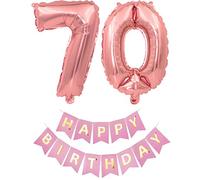 Pargleev Number 70 or 07 Helium Foil Balloons 70th 07th Happy Birthday Banners Bunting Set with 32 inch Mylar Foil Balloons for Men Women Boys Girls Party Decorations Rose Gold