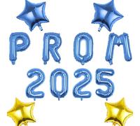 Pargleev Prom 2025 Balloons with Star Hanging Foil Balloons Letter for High School College Grad Graduation Retirement Party Decorations Blue