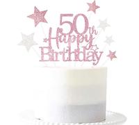 Pargleev Rose Gold 50th Birthday Cake Topper, Glittery Star Cake Decoration
