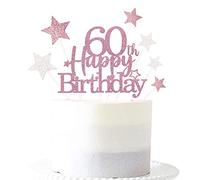 Pargleev Rose Gold 60th Birthday Cake Topper, Glittery Star Cake Decoration