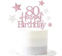 Pargleev Rose Gold 80th Birthday Cake Topper, Glittery Star Cake Decoration