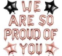 Pargleev We Are So Proud Of You Balloons with Star Hanging Foil Balloons Letter for 2025 Grad Graduation Retirement Party Decorations Rose Gold