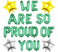 Pargleev We Are So Proud Of You Balloons with Star Hanging Foil Balloons Letter for 2025 Grad Graduation Retirement Party Decorations Green
