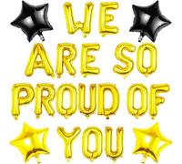 Pargleev We Are So Proud Of You Balloons with Star Hanging Foil Balloons Letter for 2025 Grad Graduation Retirement Party Decorations Gold