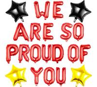 Pargleev We Are So Proud Of You Balloons with Star Hanging Foil Balloons Letter for 2025 Grad Graduation Retirement Party Decorations Red