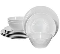 Parhoma White Melamine Plastic Home Dinnerware Set, 12-Piece Service for 4