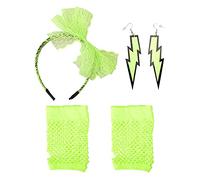 Parieo 3 Pieces 80s Fancy Dress Costume Accessories Retro Lace Headband Neon Earrings Fingerless Fishnet Gloves (Green)