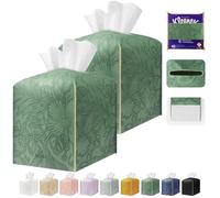PARIERIS Tissue Box Holder Cover Square Tissue Cube Cover PU Leather Tissue Organizer with Bottom Belt for Bathroom, Tabletop, Kitchen, Night Stands, Office, Home, Car (2, VibrantGreen)