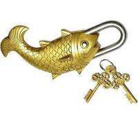 PARIJAT HANDICRAFT Functional Brass Beautiful Padlocks with Two Keys Pad Lock (Fish-Natural-Patina)