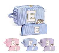 Parima Cosmetic Bag Women Girls Pack of 2 Cosmetic Bags Make Up Bag Girls Letters Cosmetic Bag Personalised Gifts for Best Friend Birthday Gift for Women Mum Girlfriend, blue, E