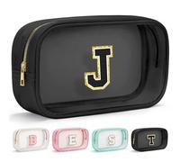Parima Cosmetic Bag Women Girls - Transparent Cosmetic Bags Toiletry Bag Women's Personalised Cosmetic Bags Gifts for Women Mum Girlfriend Teenager Girls Cosmetic Bag with Letters, J-black