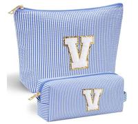 Parima Initial Makeup Bag Gifts - 2 Pieces Make Up Bag Makeup Pouch Travel Makeup Bag Cosmetic Bags for Women Makeup Organizer Bag Small Makeup Brush Bag Women Gifts Daughter Gifts for Women Letter V