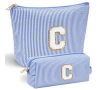 Parima Makeup Bag for Women Girls - Preppy Makeup Bag Personalized Initial C Blue Make up Pouch for Girlfriend Bridesmaid Wife Cute Cosmetic Travel Toiletry Bags for Her Mom Birthday Preppy Stuff
