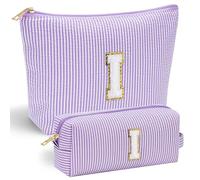 Parima Personalised Gifts for Women Girls - 2Pcs Initial Makeup Bag Purple Travel Makeup Bag Initial I Make Up Bags Personalized Gift Cosmetic Bags Birthday Gifts for Women Girlfriend Teenager Girls